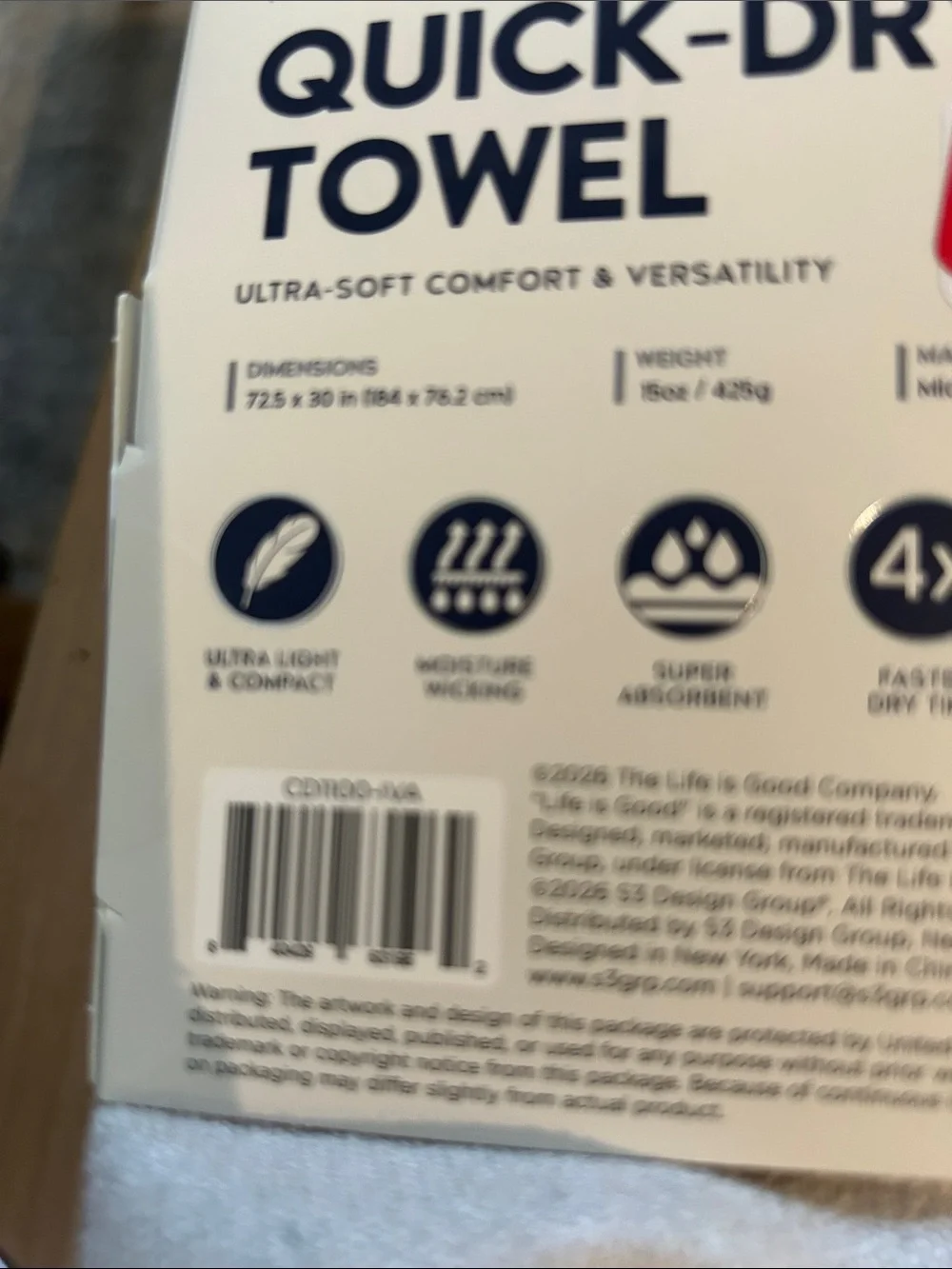 Life Is Good Quick-Dry Towel - Cream & Navy Accents